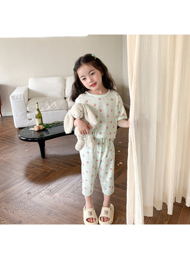 Children's Lightweight Pajamas Boys And Girls Summer Ribbed Cotton Cute Homewear Baby Air Conditioning Suit Set Trendy