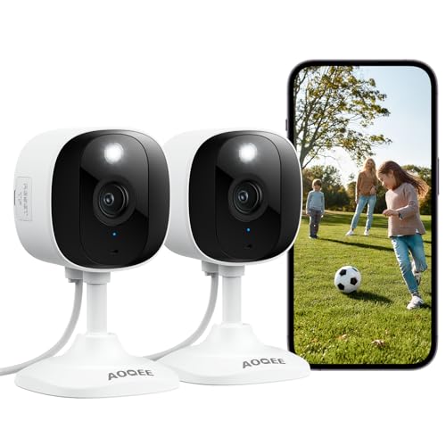 AOQEE 2K Cameras for Home Security-Outdoor/Indoor Camera for Dog/Cat/Pet/Nanny/Baby/Elderly, Color Night Vision, White Light, Siren, 24/7 SD Recordings, Works with Alexa, Plug in (C1-White-2pack-2.4G) - Image 1