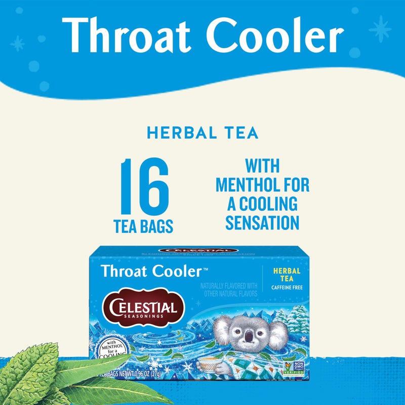 Celestial Seasonings Throat Cooler Herbal Tea, Caffeine Free, 16 Tea Bags Box - Image 2
