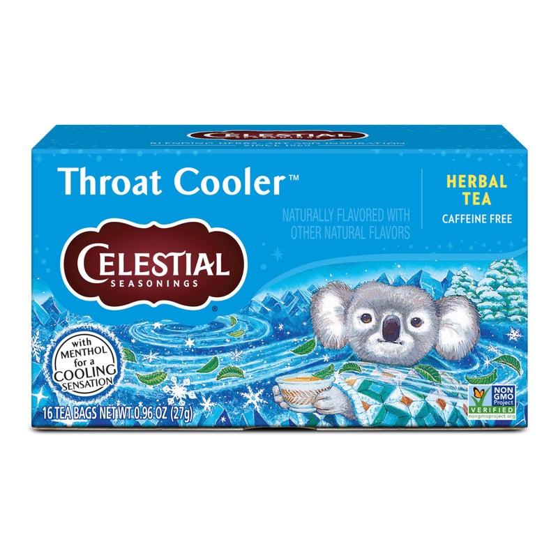 Celestial Seasonings Throat Cooler Herbal Tea, Caffeine Free, 16 Tea Bags Box - Image 1