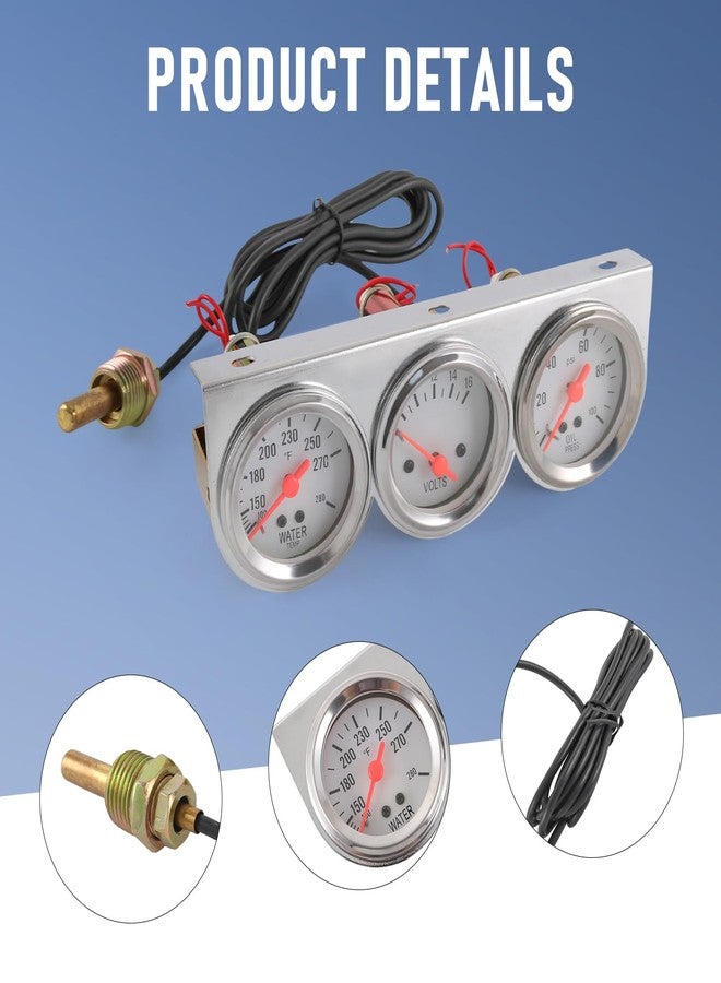 JDMSPEED مجموعة عدادات ثلاثية بحجم 2 بوصة من JDMSPEED - ضغط الزيت، درجة حرارة الماء، مقياس الفولت (زيت: 0-100 PSI، ماء: 100-280F، فولت: 8-16V) - تناسب GM، فورد، موپار والمزيد - Image 4