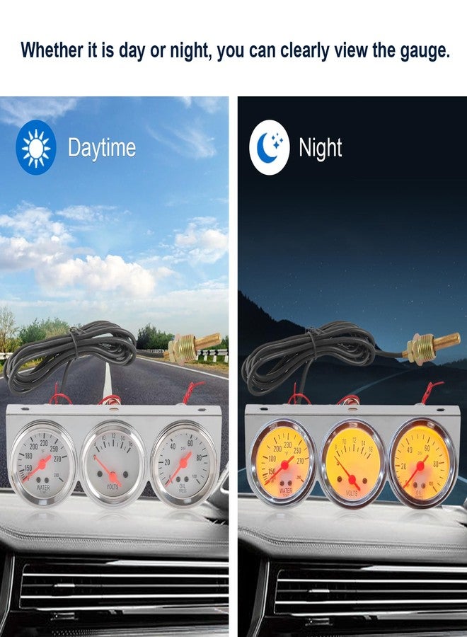 JDMSPEED مجموعة عدادات ثلاثية بحجم 2 بوصة من JDMSPEED - ضغط الزيت، درجة حرارة الماء، مقياس الفولت (زيت: 0-100 PSI، ماء: 100-280F، فولت: 8-16V) - تناسب GM، فورد، موپار والمزيد - Image 3