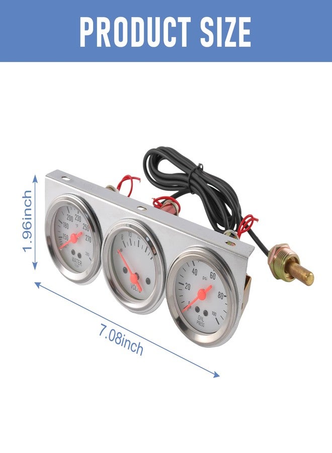 JDMSPEED مجموعة عدادات ثلاثية بحجم 2 بوصة من JDMSPEED - ضغط الزيت، درجة حرارة الماء، مقياس الفولت (زيت: 0-100 PSI، ماء: 100-280F، فولت: 8-16V) - تناسب GM، فورد، موپار والمزيد - Image 5