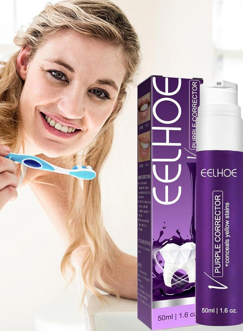 إيلهو مصحح أرجواني 50 مل، معجون أسنان لتبييض الأسنان، تنظيف الأسنان الصفراء، مصحح اللون وإزالة البقع بشكل فعال، العناية بصحة الفم - Image 5