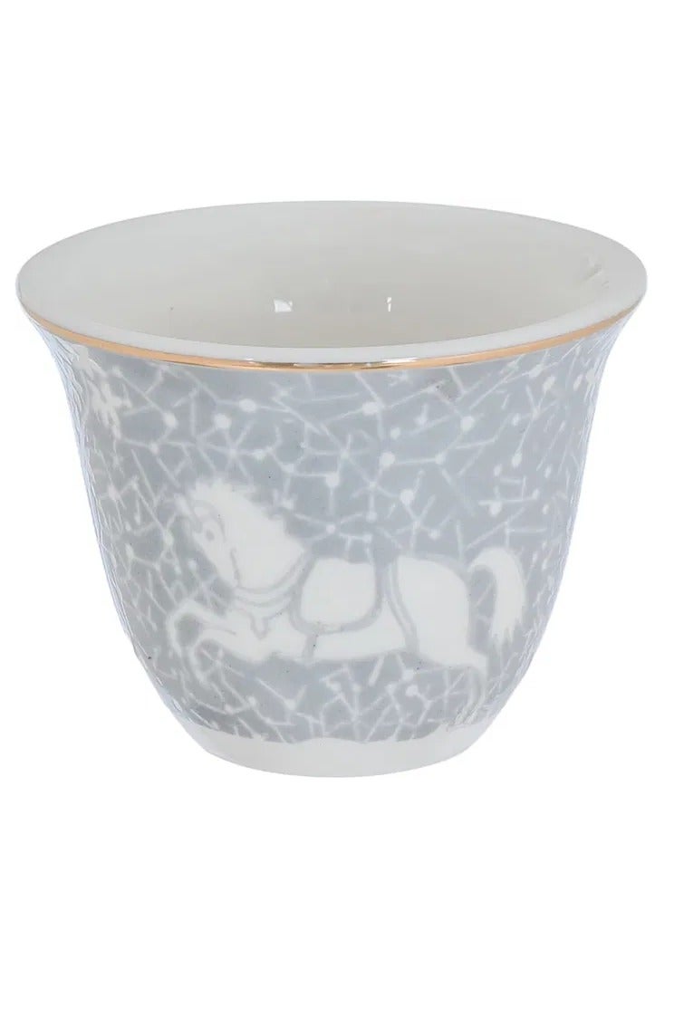 السيف غاليري طقم فناجين قهوة عربي السيف غاليري، 12 قطعة، 90 مل، نقش حصان - أبيض / رمادي - Image 2