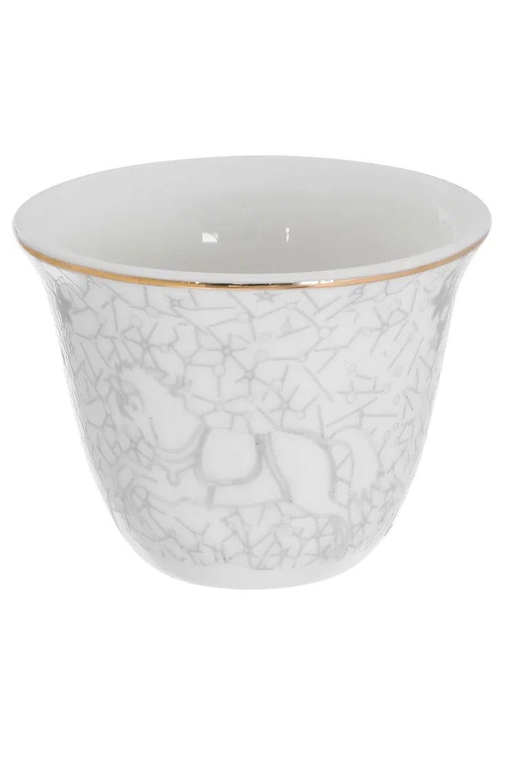 السيف غاليري طقم فناجين قهوة عربي السيف غاليري، 12 قطعة، 90 مل، نقش حصان - أبيض / رمادي - Image 3