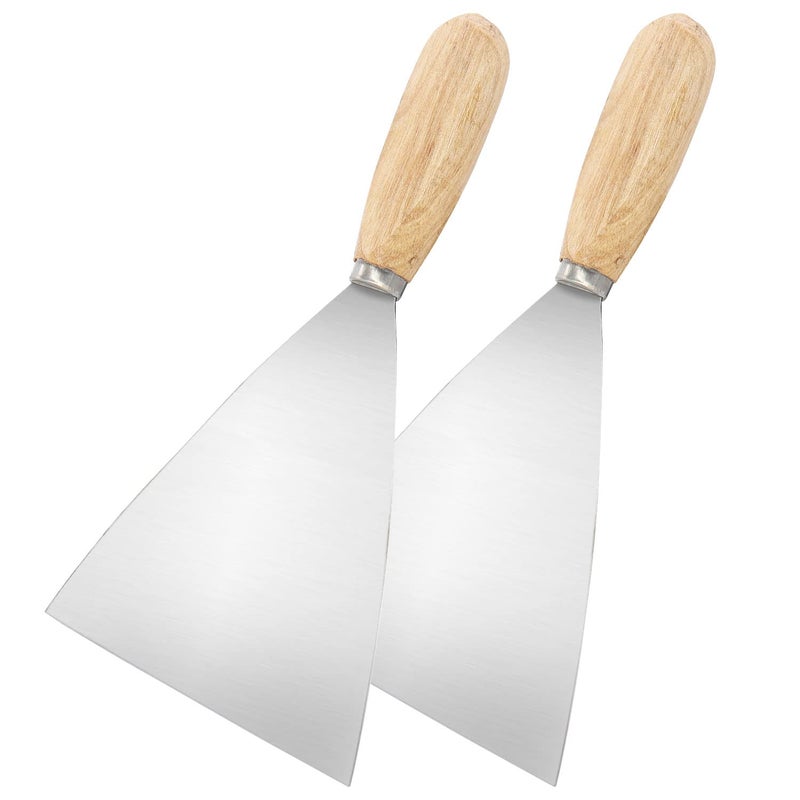 سكين معجون 2 قطعة 5 بوصة كاشط معدني بمقبض خشبي لملصقات الجدران ورق الجدران ترميم الطلاء التلصيق الكشط الطلاء