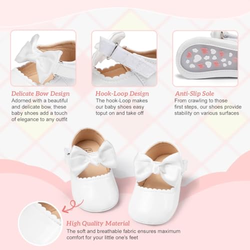 KIDSUN Infant Baby Girls Mary Jane Shoes Non-Slip Rubber Sole Ballet Slippers Princess Dress Wedding Shoe Newborn Crib Shoes First Walkers Shoes - Image 3