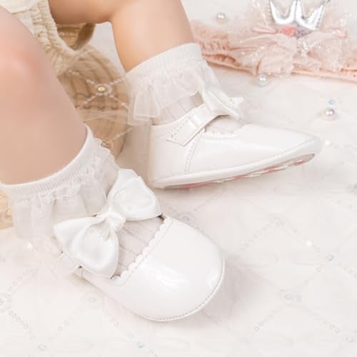 KIDSUN Infant Baby Girls Mary Jane Shoes Non-Slip Rubber Sole Ballet Slippers Princess Dress Wedding Shoe Newborn Crib Shoes First Walkers Shoes - Image 4
