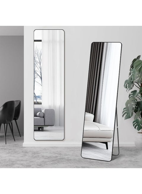 Full Length Mirror 151x42cm, Floor Mirrors with Aluminum Alloy Frame Free-Standing Leaning Large Bedroom Dressing Mirror, Full Body Mirror with Stand for Living Room,Bedroom,Black