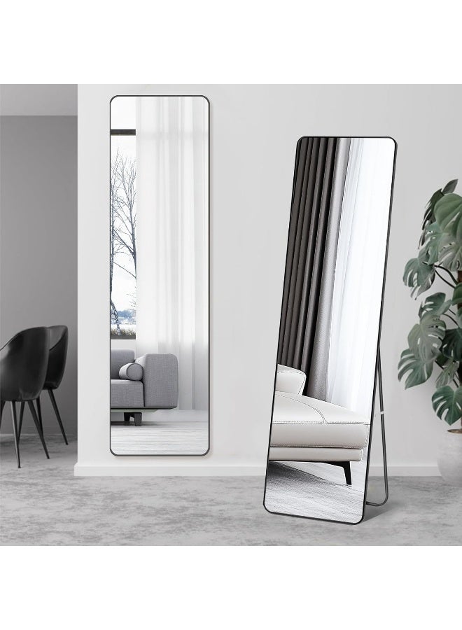 SKY-TOUCH Full Length Mirror 151x42cm, Floor Mirrors with Aluminum Alloy Frame Free-Standing Leaning Large Bedroom Dressing Mirror, Full Body Mirror with Stand for Living Room,Bedroom,Black  - Image 1