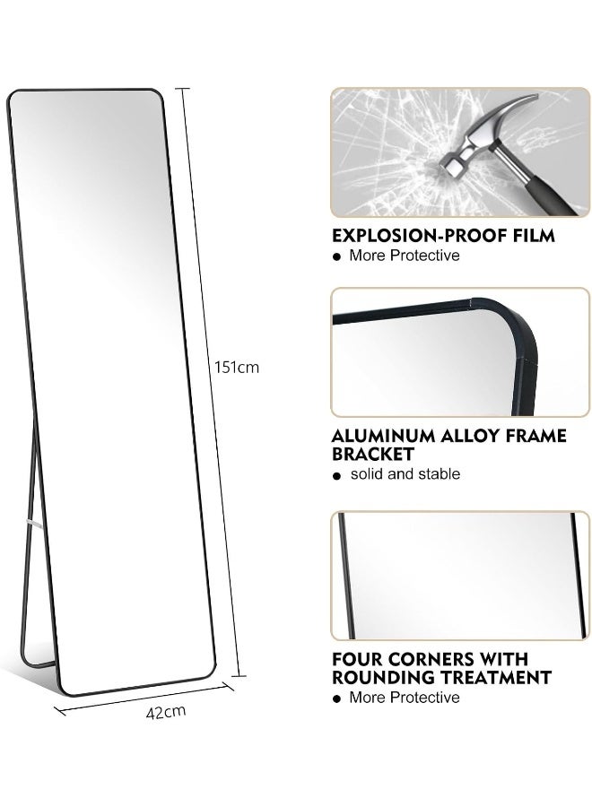 SKY-TOUCH Full Length Mirror 151x42cm, Floor Mirrors with Aluminum Alloy Frame Free-Standing Leaning Large Bedroom Dressing Mirror, Full Body Mirror with Stand for Living Room,Bedroom,Black  - Image 2