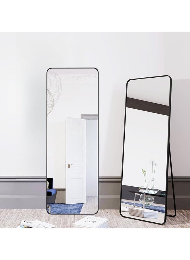 SKY-TOUCH - Full Length Mirror 155x45cm, Floor Mirrors with Aluminum Alloy Frame Free-Standing Leaning Large Bedroom Dressing Mirror, Full Body Mirror with Stand for Living Room,Bedroom,Black - Image 1