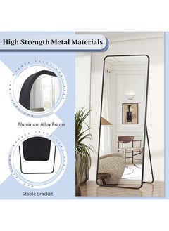 SKY-TOUCH Full Length Mirror 155x45cm, Floor Mirrors with Aluminum Alloy Frame Free-Standing Leaning Large Bedroom Dressing Mirror, Full Body Mirror with Stand for Living Room,Bedroom,Black  - Image 4