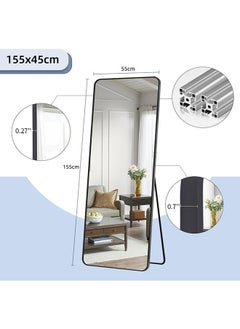 SKY-TOUCH Full Length Mirror 155x45cm, Floor Mirrors with Aluminum Alloy Frame Free-Standing Leaning Large Bedroom Dressing Mirror, Full Body Mirror with Stand for Living Room,Bedroom,Black  - Image 3