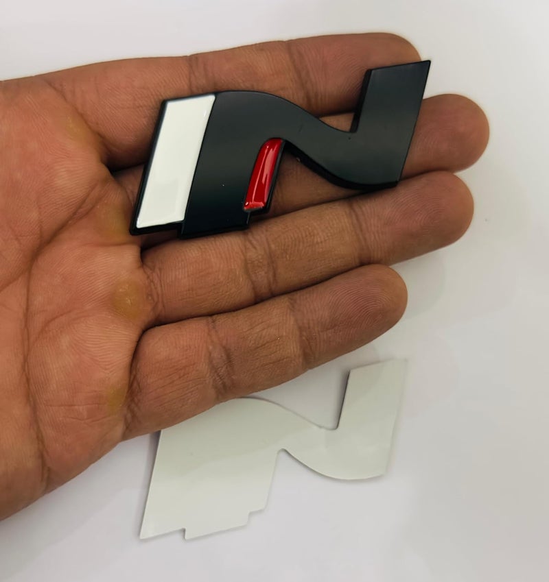 AUTO MT شعار معدني خلفي N Line Log.o وشبكة N Line Log.o 3cmx6cm لسيارات الدراجات ملصق شارة 3D لسباق السيارات ملصق جولة كبيرة (شعار N باللونين الأبيض والأسود فقط) - Image 1