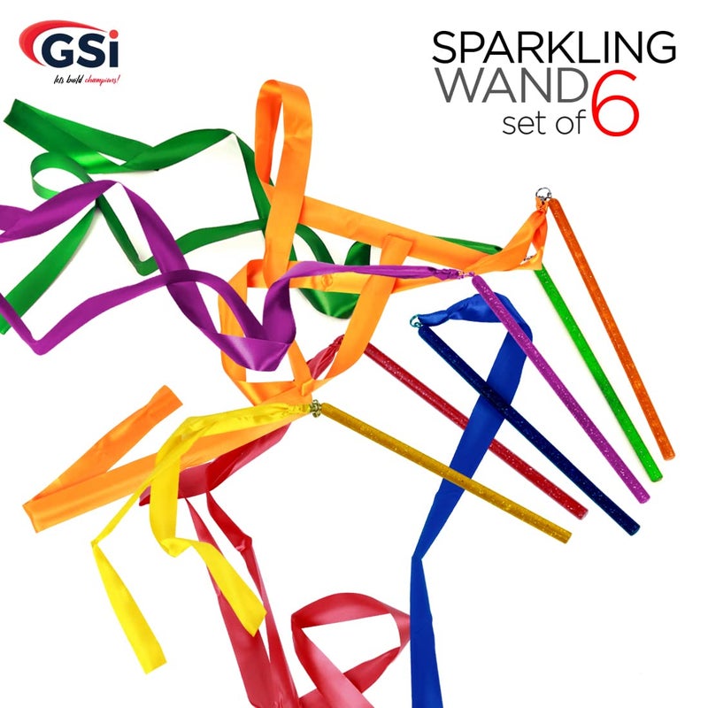 GSI Multicolor Sparkling Gymnastic Ribbon Wands [6 Pack] with 9 inch Stick and 1 Meter Ribbon for Gym, Training, Circus, Dance, Baton Twirling, Dancing Streamers (Pack of 6) - Image 5
