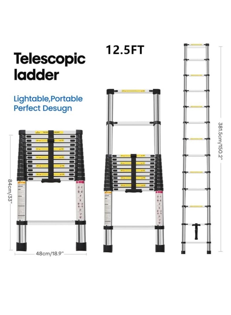 3.8-meter / 12.5-foot telescopic ladder, foldable and extendable aluminum top ladder, multi-purpose. - Image 2