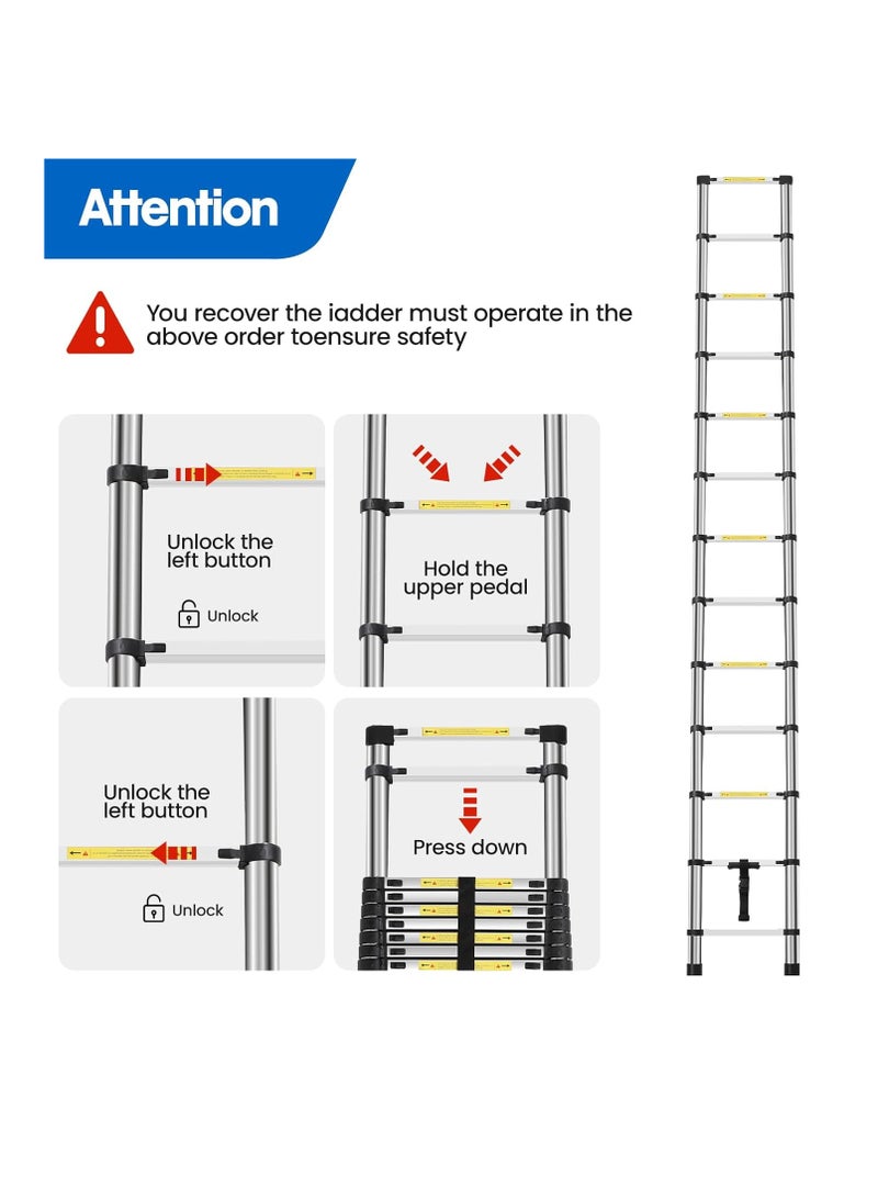 3.8-meter / 12.5-foot telescopic ladder, foldable and extendable aluminum top ladder, multi-purpose. - Image 5
