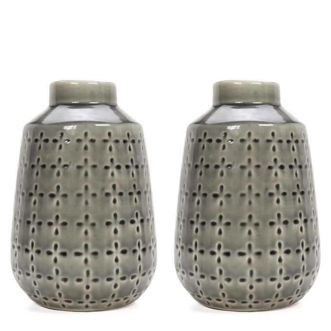 SET OF 2 GREY CERAMIC VASE 725 HIGH IDEAL GIFT FOR FLORAL ARRANGEMENTS HOME WEDDINGS PARTY SPA MEDITATION HOME OFFICE