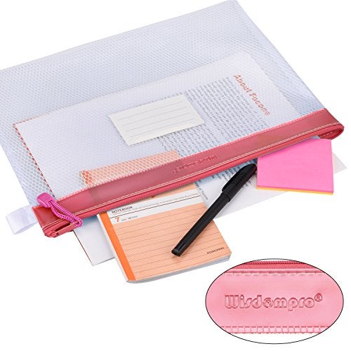 Wisdompro حقيبة بسحاب، مجموعة ويزدوم برو 4 قطع حقيبة شبكة مقاومة للماء بحجم الرسالة، منظم مستندات - وردي - Image 2