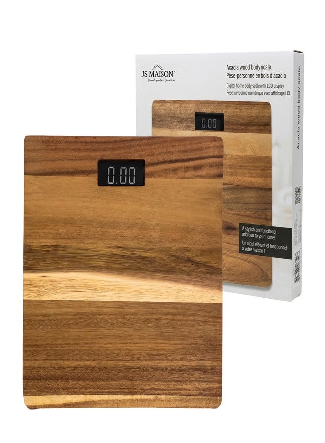 JS Gourmet Acacia Wood Bathroom Body Weight Scale with Digital LCD Display, Maximum Capacity of 396 lbs, Adding a Stylish & Modern Touch to Your Toilet - Image 1