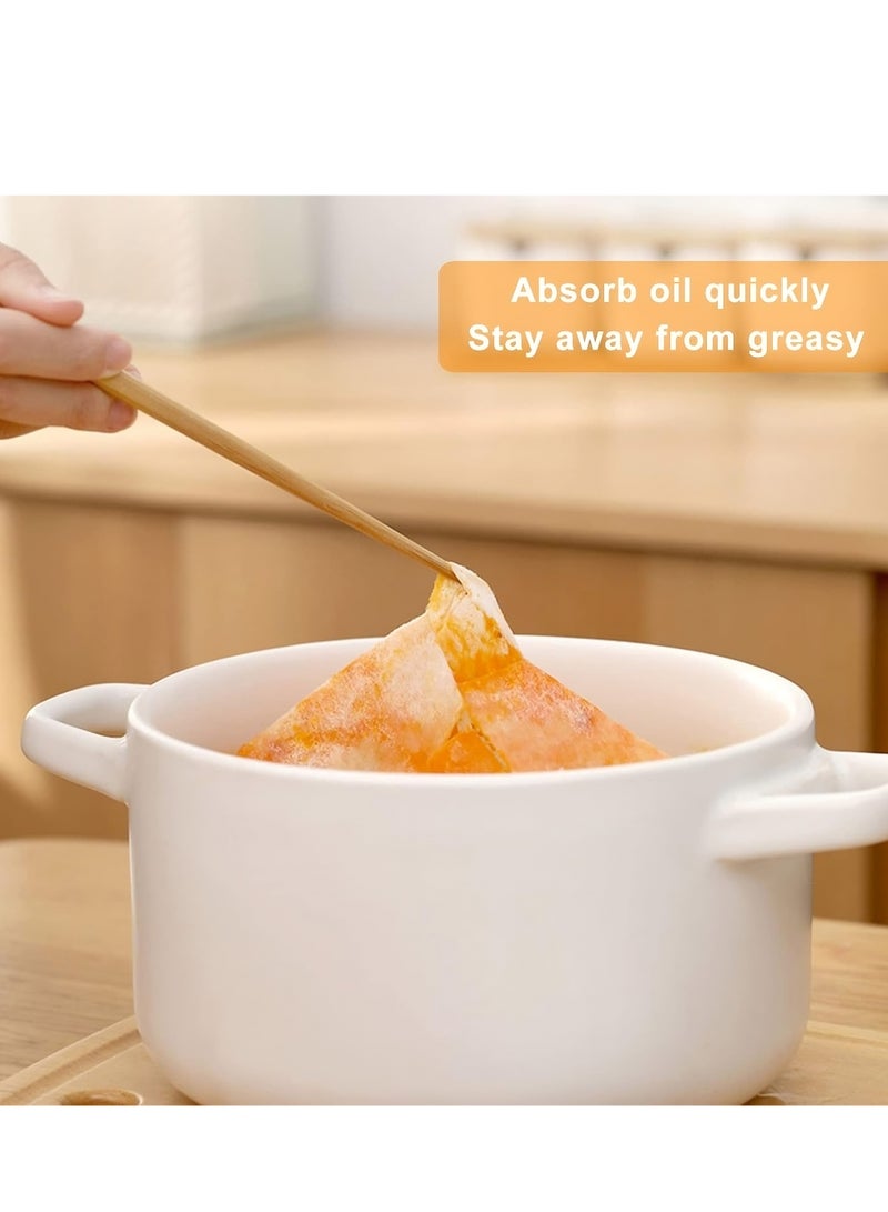 ALMiHomi 50PCS Oil Absorbing Paper for Cooking - Food Grade Hydrophilic Membrane Filter, Disposable Oil Blotting Sheets for Soup, Fried Food, and Baking - Kitchen Grease Absorber, Easy to Use & Mess-Free - Image 4