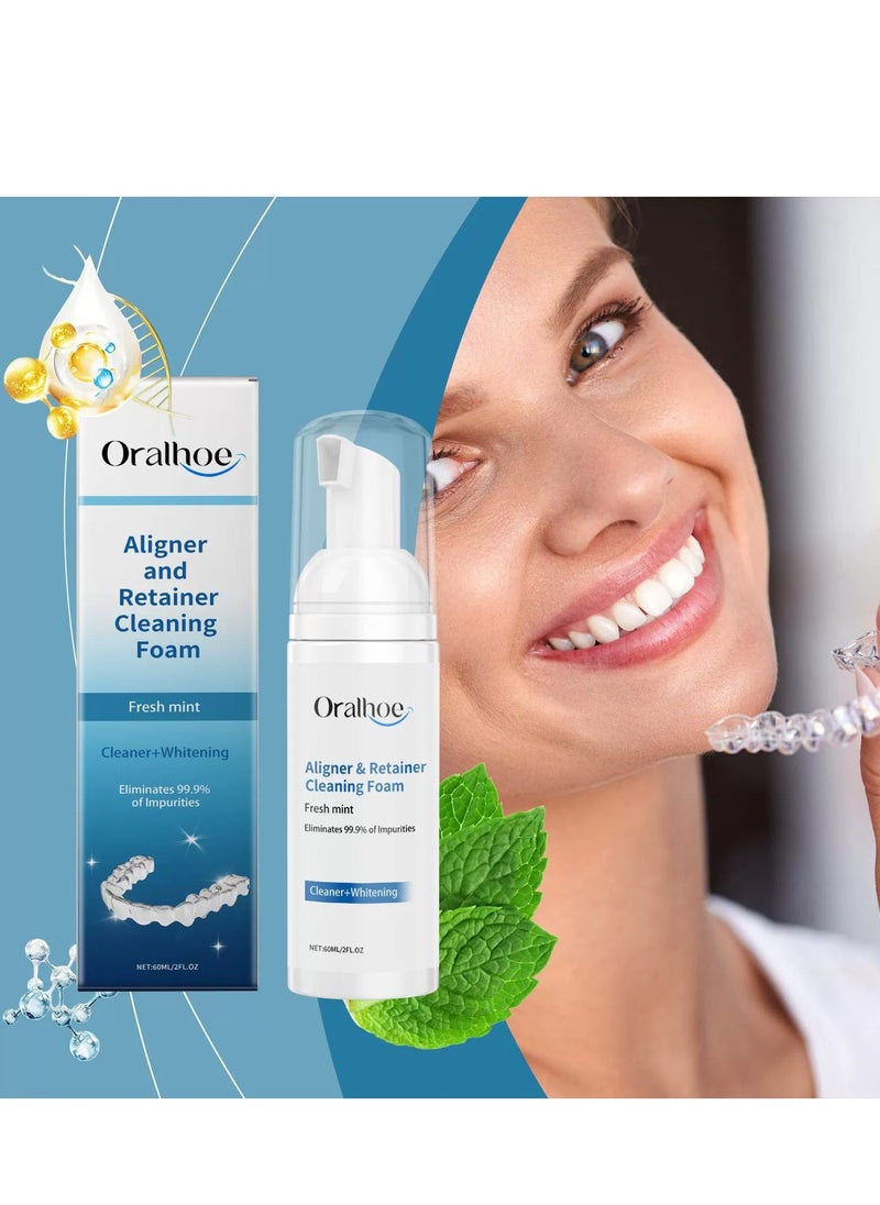 ORALHOE 50 مل رغوة منظف مثبت الأسنان، رغوة تبييض، رغوة تنظيف بيضاء، منظف مثبت أبيض للمثبتات، المثبتات وأجهزة الحماية الليلية للأسنان، صواني الفم للحماية الليلية - Image 2