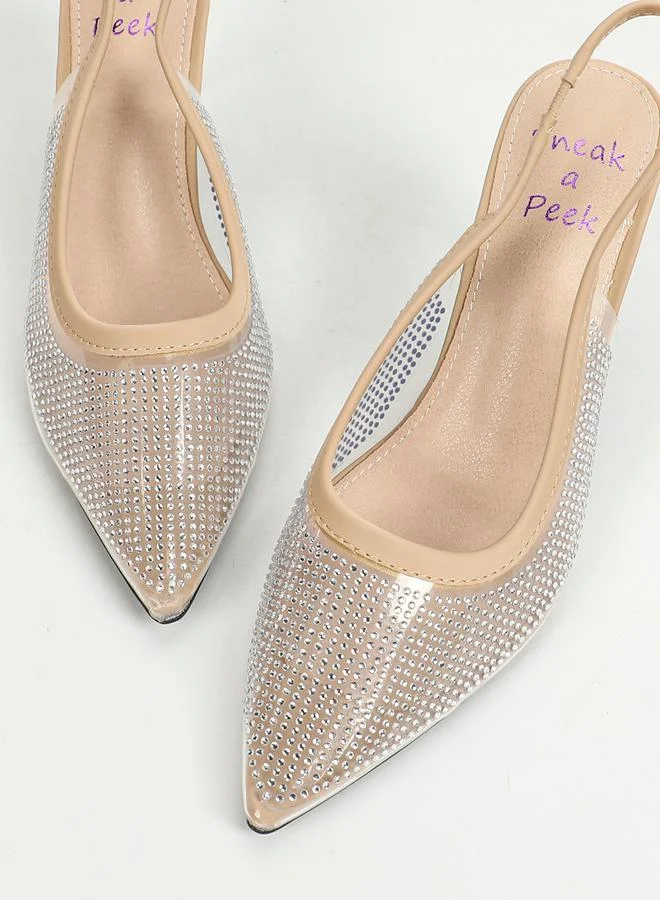Sneak-a-Peek Embellished Pointed Toe Slingback Pumps by Styli