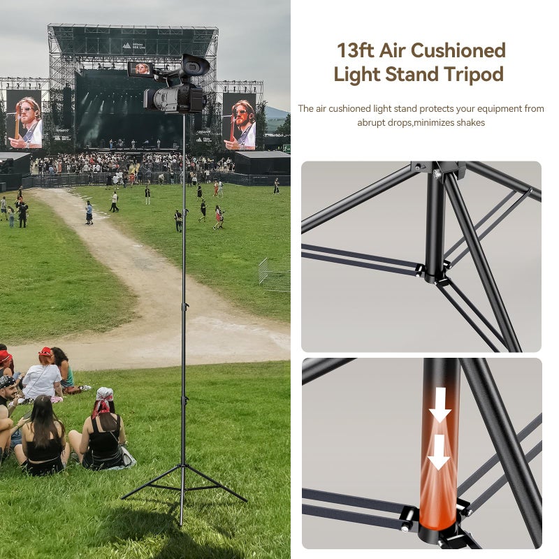 Cisain 13ft Heavy Duty Light Stand Tripod,Cisian 160inch/4M Air Cushioned Metal Photography Tripod with 1/4"& 3/8" Screw Adapter for Most DSLR Camerasa,Sports Camera Professional - Image 3