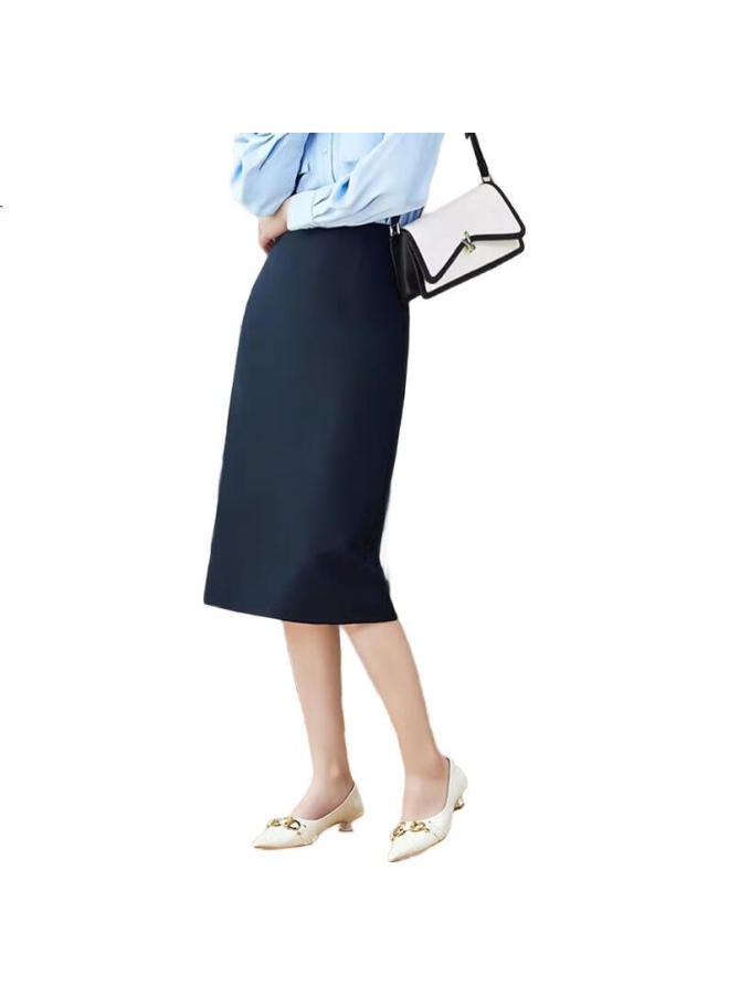 Teluoman Spring And Summer New Wrinkle-Free Suit Skirt Women'S Long Knee-Length Fashion Formal Work Skirt Professional Skirt Navy Blue - Image 2