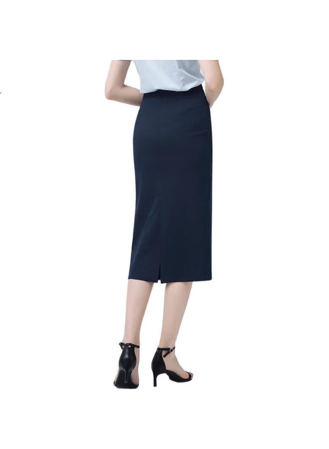 Teluoman Spring And Summer New Wrinkle-Free Suit Skirt Women'S Long Knee-Length Fashion Formal Work Skirt Professional Skirt Navy Blue - Image 1