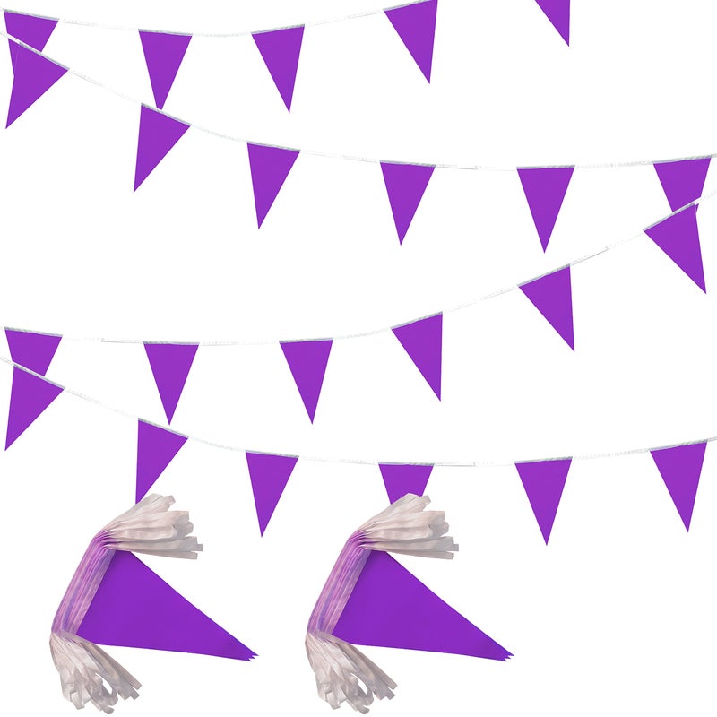 LyButty 100 Feet Purple Pennant Banners Flags String Hanging Triangle Bunting FlagsParty Decorations for Grand OpeningKids BirthdayCarnival60 PCS