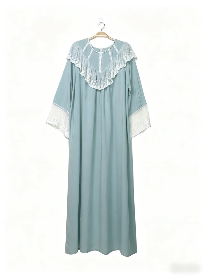 Orchid Lace Blue Sleepshirt-Comfortable and Soft Nightgown - Image 2