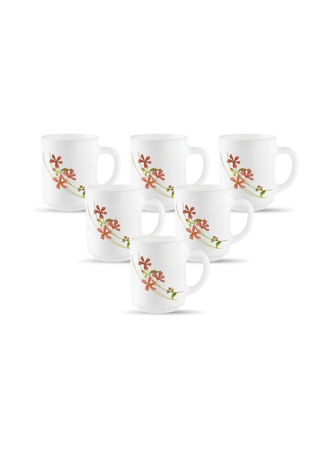 La Opala La Opala, Novo Collection Opal Glass Crockery | Coffee Mug Grace Medium, Set of 6 | Coral Charm, 250 ml | for Tea & Coffee | Microwave Safe | 100% Vegetarian | Extra Strong | Super Light & White  - Image 1