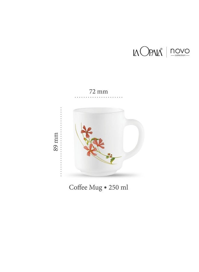 La Opala La Opala, Novo Collection Opal Glass Crockery | Coffee Mug Grace Medium, Set of 6 | Coral Charm, 250 ml | for Tea & Coffee | Microwave Safe | 100% Vegetarian | Extra Strong | Super Light & White  - Image 2