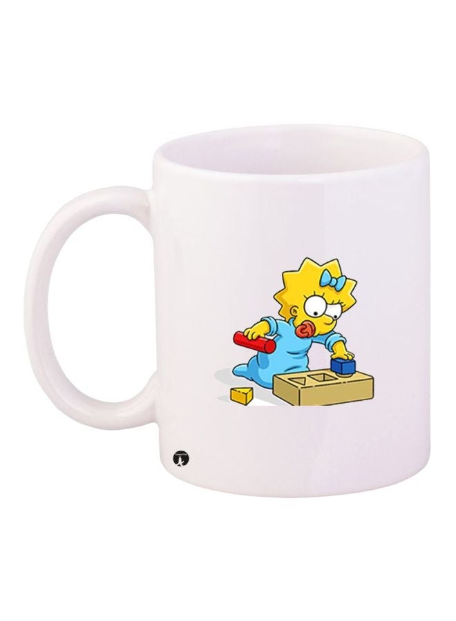 Cartoon Printed Ceramic Coffee Mug White/Yellow/Blue 11ounce