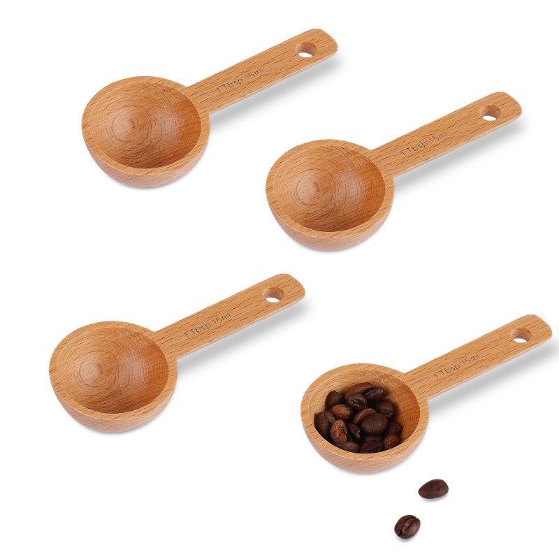 AIEX 4pcs 15ml Wood Coffee Scoops, Coffee Spoon in Beech Wooden Measuring Spoons Set Ground Coffee Scoop 1 Tablespoon for Measuring Ground Beans Tea Home Kitchen Accessories - Image 1
