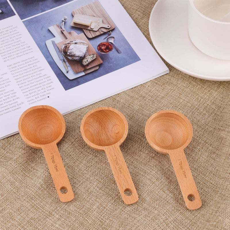 AIEX 4pcs 15ml Wood Coffee Scoops, Coffee Spoon in Beech Wooden Measuring Spoons Set Ground Coffee Scoop 1 Tablespoon for Measuring Ground Beans Tea Home Kitchen Accessories - Image 4