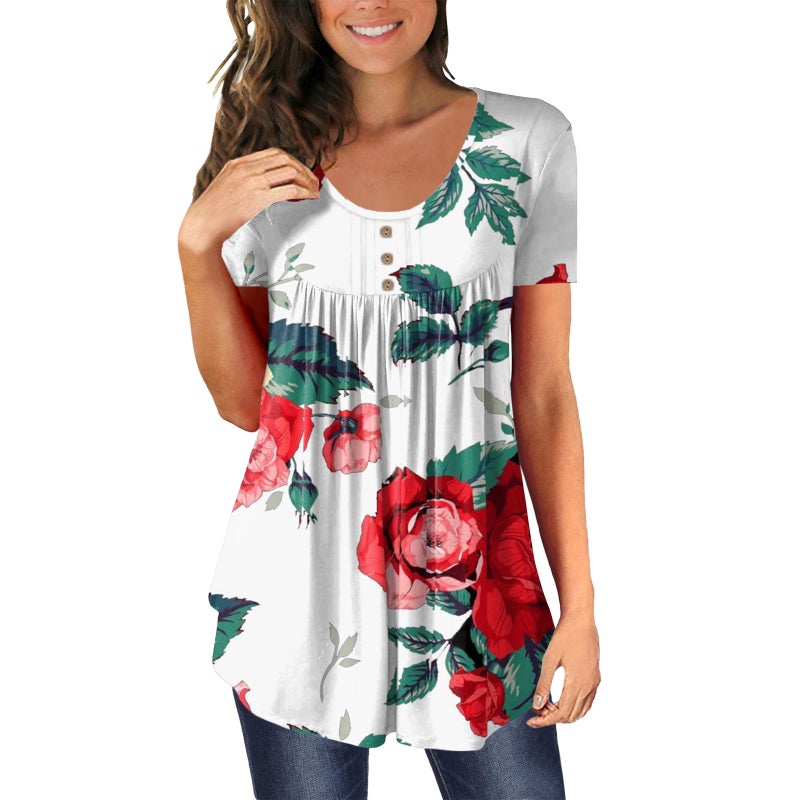 New Women''s 2022 Spring and Summer New Printed Round Neck T-shirt and Short Sleeve Loose Top T-shirt - Image 5