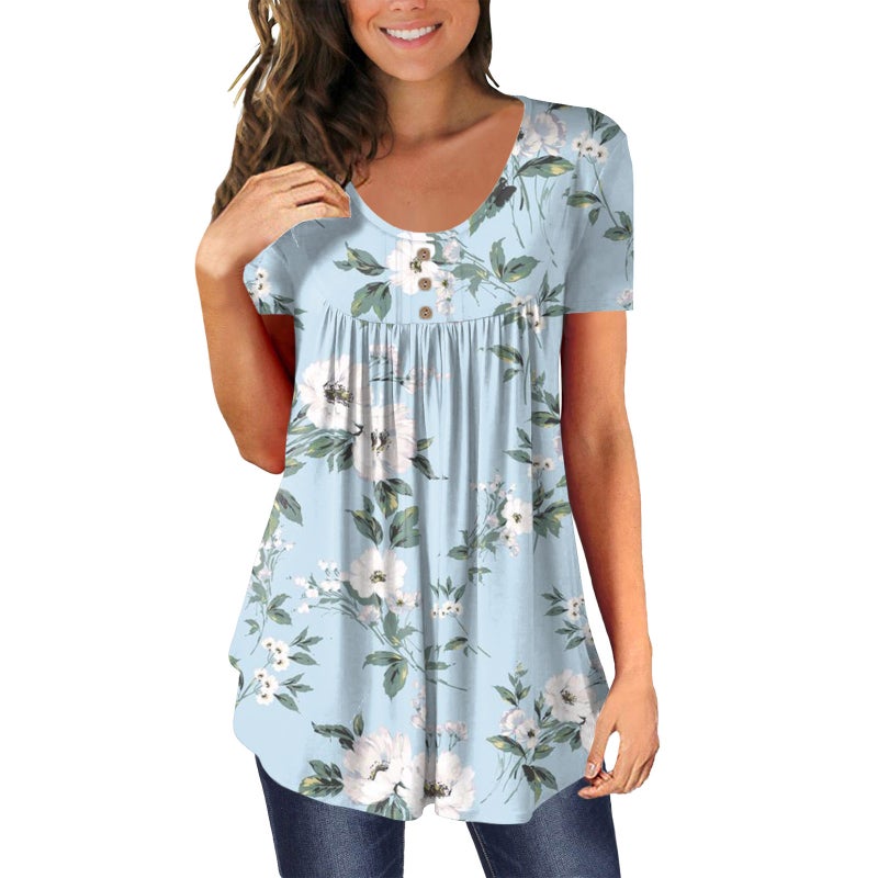 New Women''s 2022 Spring and Summer New Printed Round Neck T-shirt and Short Sleeve Loose Top T-shirt - Image 4