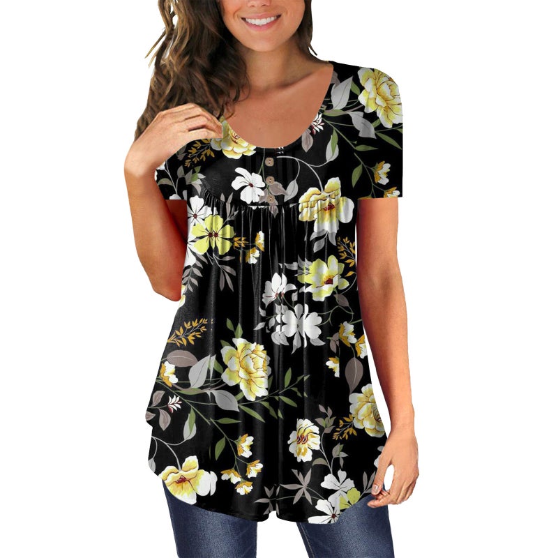 New Women''s 2022 Spring and Summer New Printed Round Neck T-shirt and Short Sleeve Loose Top T-shirt - Image 3