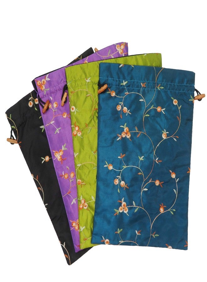 DODOGA 4pcs Embroidered Silk Flower Design Jacquard Travel Bag, Lingerie Bags Underwear Bags Laundry Bags Shoe Bags for Travel Storage for Men Women Washable Cloth Shoe Bags - Image 2