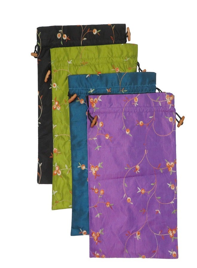 DODOGA 4pcs Embroidered Silk Flower Design Jacquard Travel Bag, Lingerie Bags Underwear Bags Laundry Bags Shoe Bags for Travel Storage for Men Women Washable Cloth Shoe Bags - Image 1