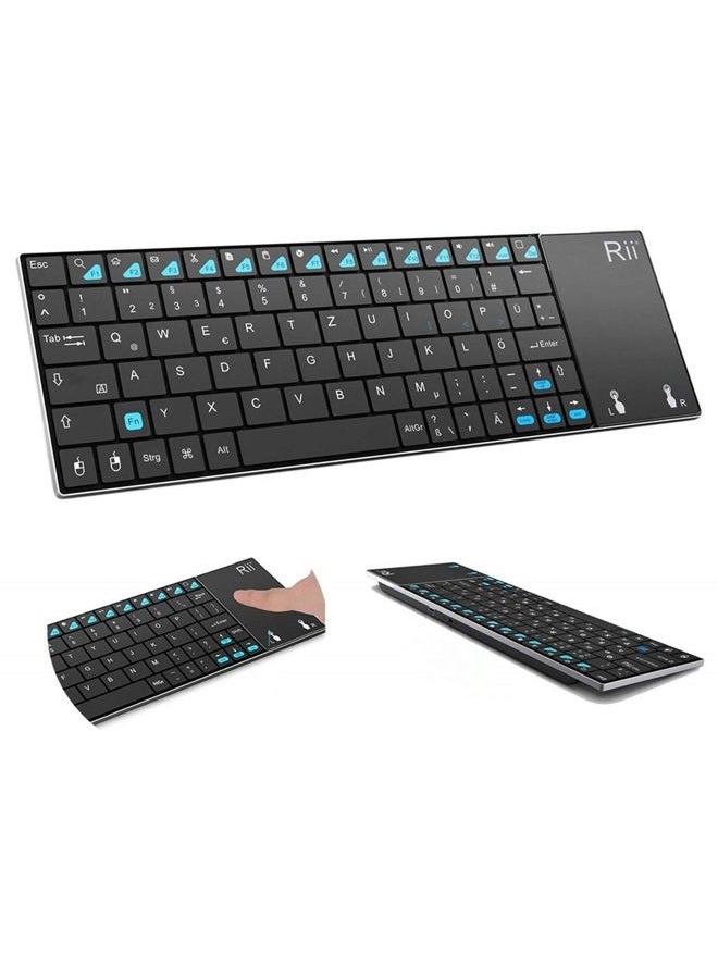 RII K12 Ultra Slim Portable Mini Wireless KODI Keyboard with Large Size Touchpad Mouse Stainless Steel Cover and Rechargeable Li-Ion Battery, 2.4 GHz - Image 1