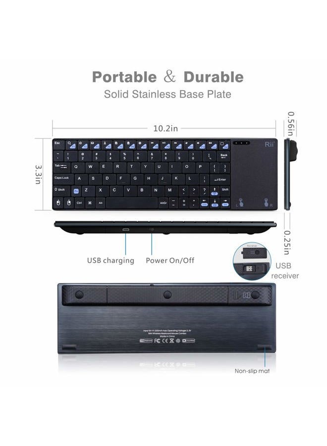 RII K12 Ultra Slim Portable Mini Wireless KODI Keyboard with Large Size Touchpad Mouse Stainless Steel Cover and Rechargeable Li-Ion Battery, 2.4 GHz - Image 3