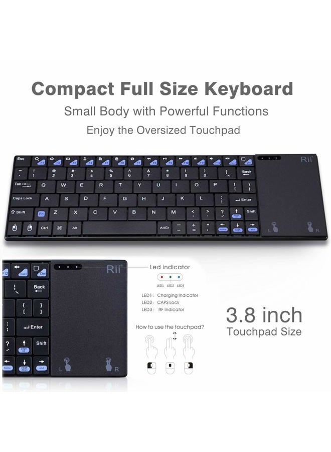 RII K12 Ultra Slim Portable Mini Wireless KODI Keyboard with Large Size Touchpad Mouse Stainless Steel Cover and Rechargeable Li-Ion Battery, 2.4 GHz - Image 2