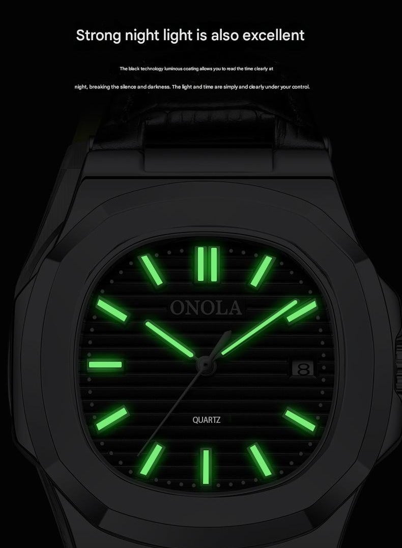 ONOLA Men's Fashion Quartz Watch - Rose Gold-Tone Case with Black Leather Strap, 30M Water Resistance, Business Casual Style, Ideal for Daily Commute, Office Meetings & Social Gatherings - Image 4