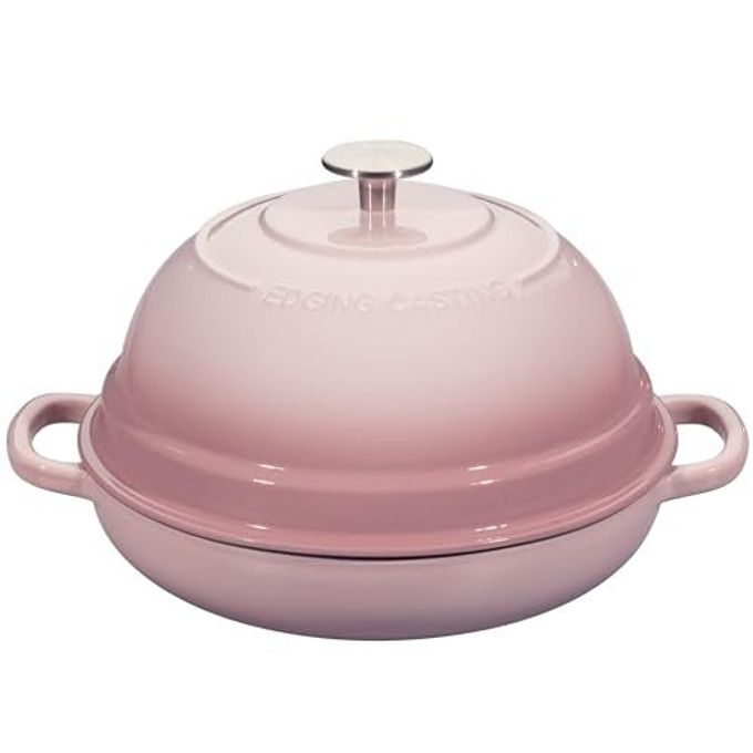 ENAMELED CAST IRON DUTCH OVEN POT WITH LID ROUND BREAD OVEN FOR HOMEMADE SOURDOUGH BREAD BAKING 6 QUART PINK