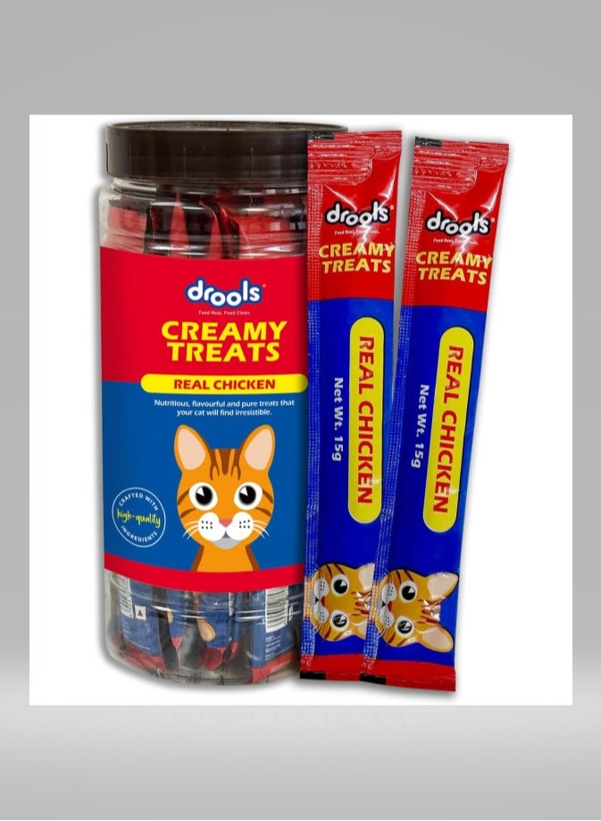 Drools Creamy Lickable Cat Treats, Real Chicken, 25 Pc Jar (375 Gm) | Rich In Protein, Promotes Hydration, No Artificial Preservatives | Best For Training & Bonding | For Kitten & Adult Cat